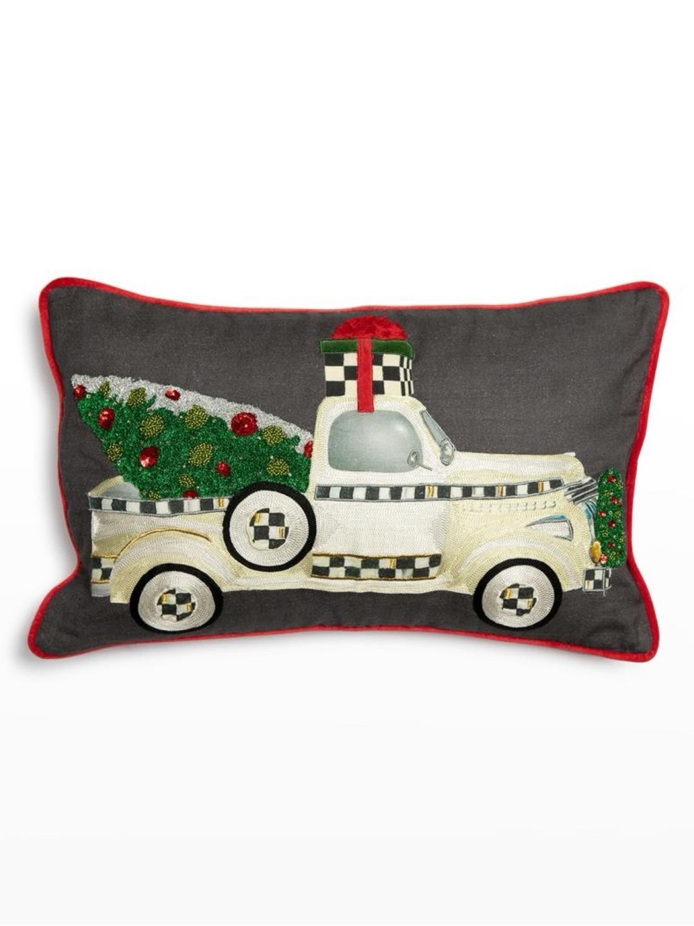 MacKenzie-Childs Holiday Christmas Tree Truck Decorative Throw Pillow NWT